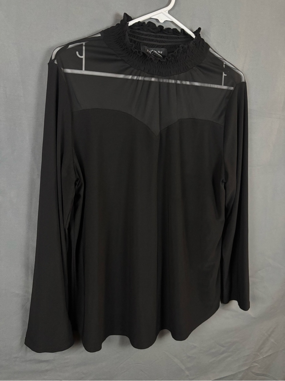 Adele & May | Black Ruffle Mock Neck | Long Sleeve | Sheer Top